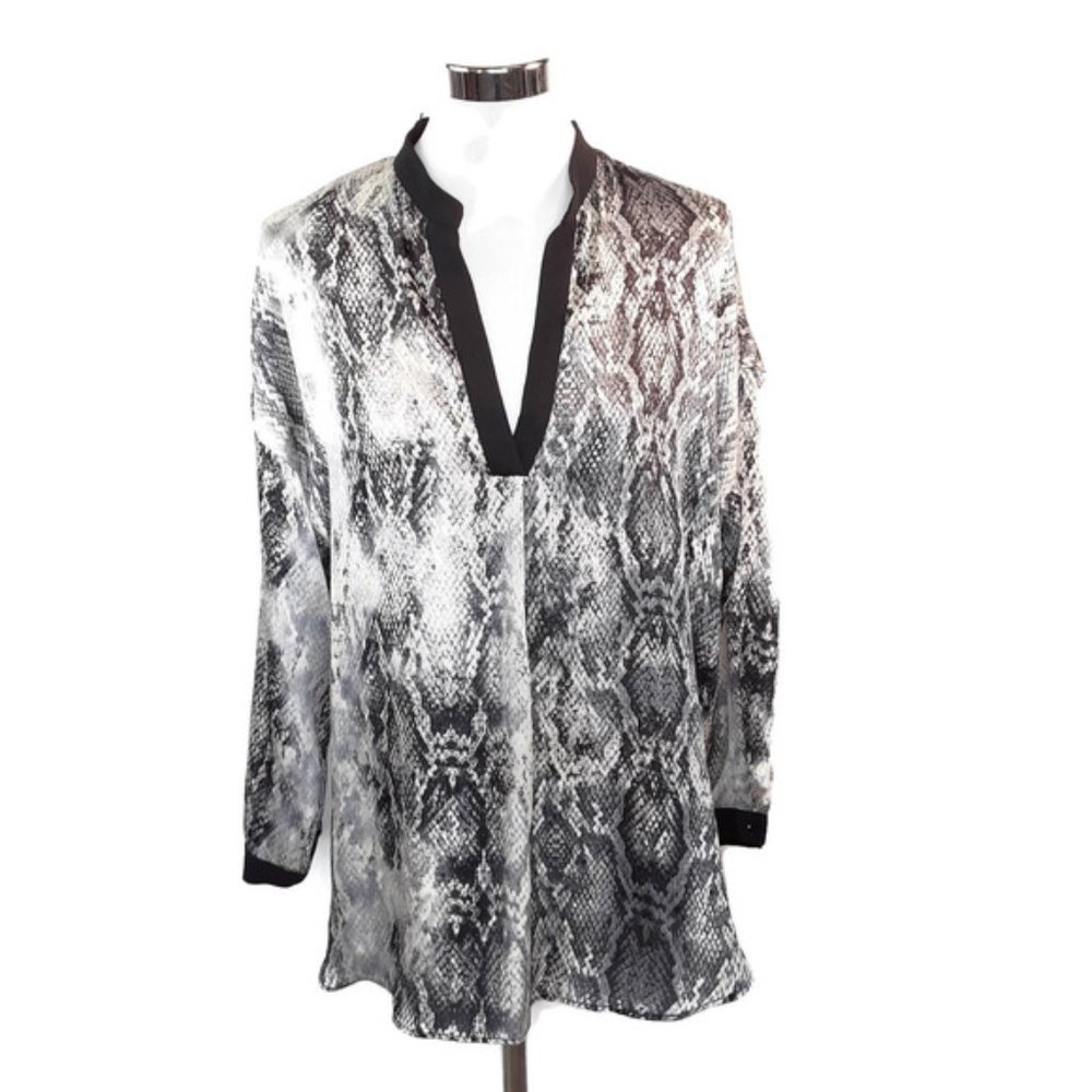 Zara Basics Snakeskin Print Split Neck Blouse